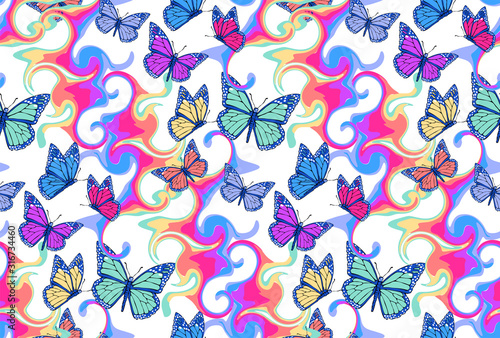 Fantastic butterflies. Seamless pattern. Vector illustration. Suitable for fabric, wrapping paper, digital paper, wall paper and the like