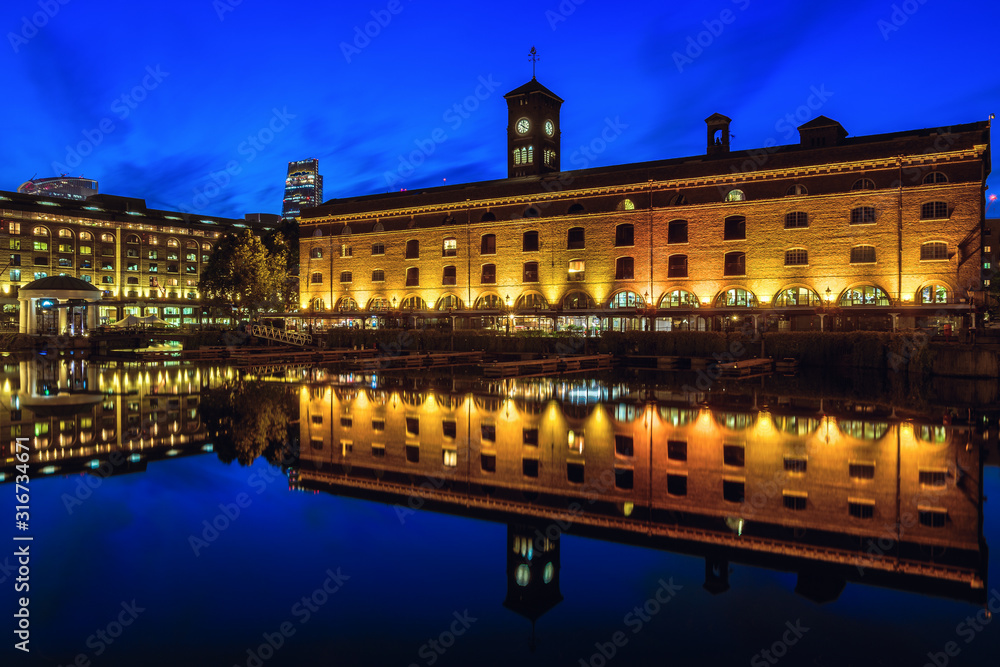 Long exposure, Ivory house at St Katharine Docks in London at night