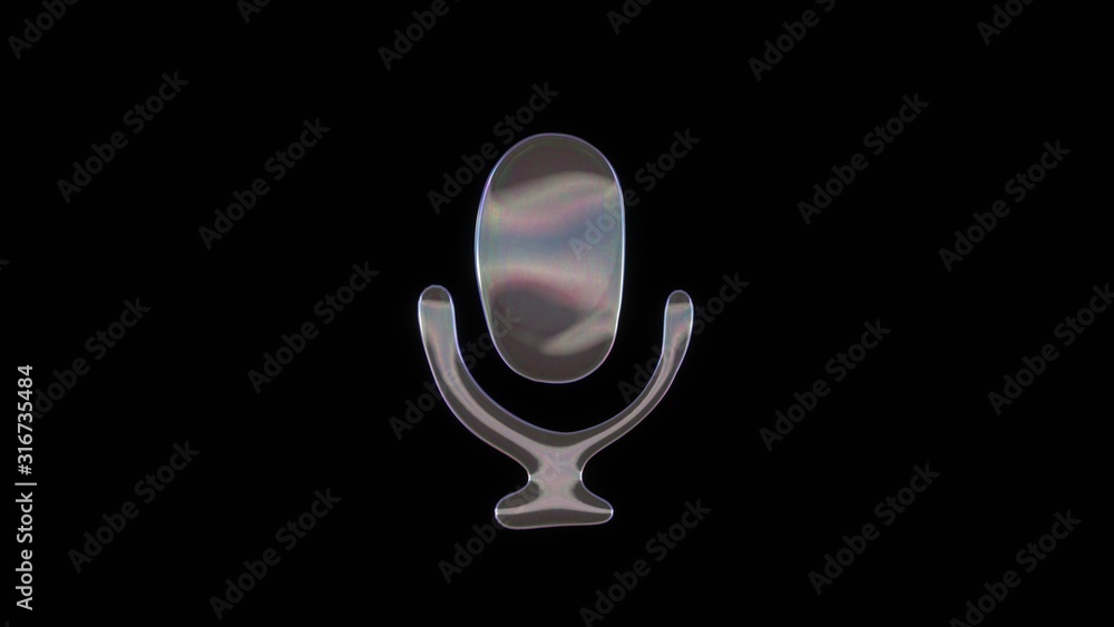 3D rendering of distorted transparent soap bubble in shape of symbol of microphone isolated on black background 3D rendering of distorted transparent soap bubble in shape of symbol of microphone isolated on black background