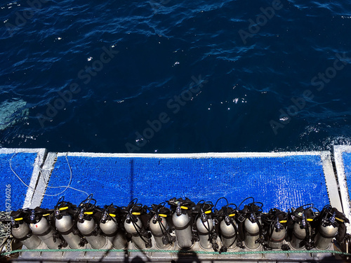 Scuba tanks on a dive boat. Cairns, Australia