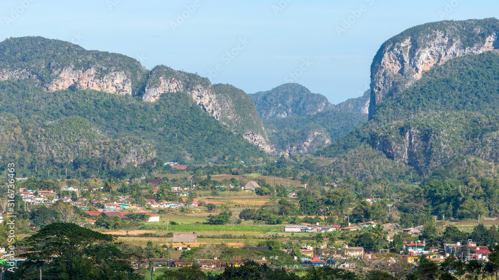 vinales valley landscape with a village and mountains, cuba