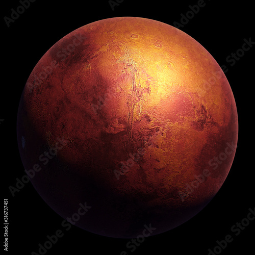 Fototapeta Naklejka Na Ścianę i Meble -  planet Mars in natural colors isolated on black background