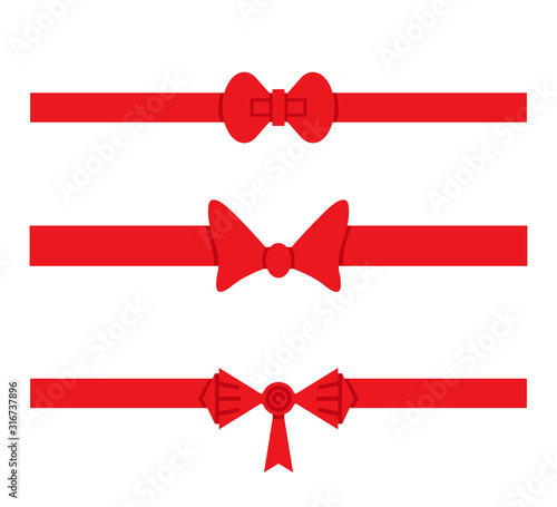 red ribbons, red bows for gift and card decoration