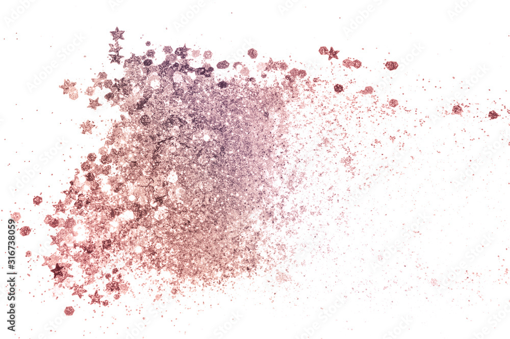 Pink glitter and glittering stars on light gray background Pink glitter and glittering stars on light gray background