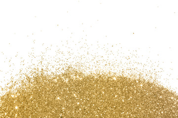 Gold glitter on white background