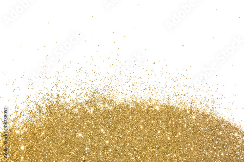 Gold glitter on white background