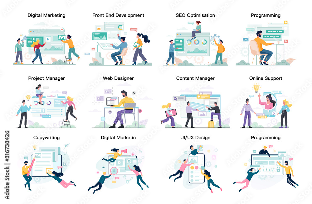 Fototapeta premium Modern web business service set. Web development