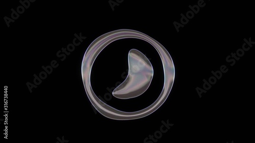 3D rendering of distorted transparent soap bubble in shape of symbol of photo isolated on black background