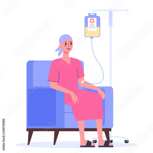 Patient suffer from cancer disease. Female character oncology patient photo