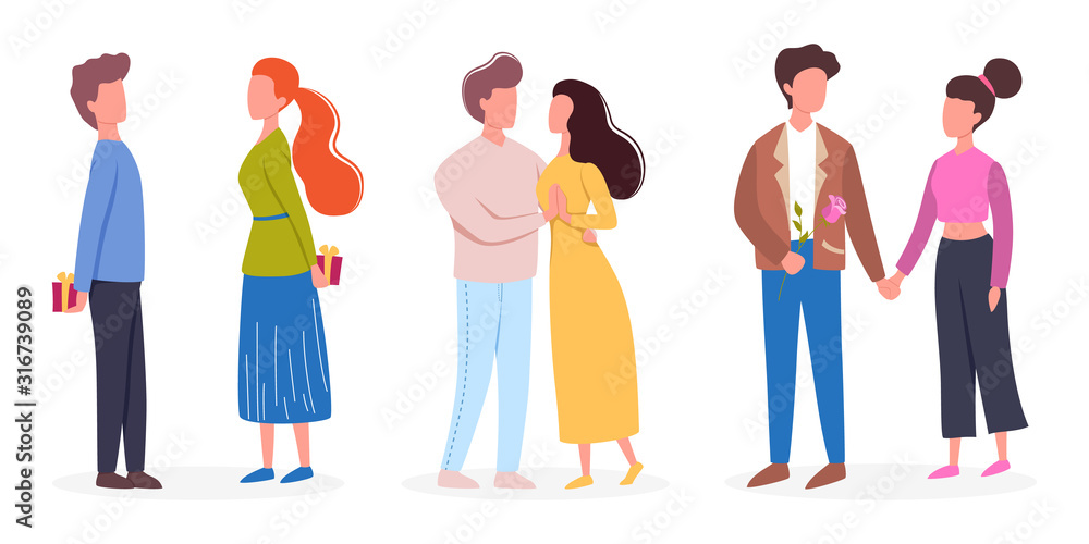 Fototapeta premium Couple on different activity set. Woman and man are in love