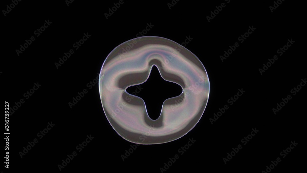 3D rendering of distorted transparent soap bubble in shape of symbol of plus isolated on black background 3D rendering of distorted transparent soap bubble in shape of symbol of plus isolated on black background