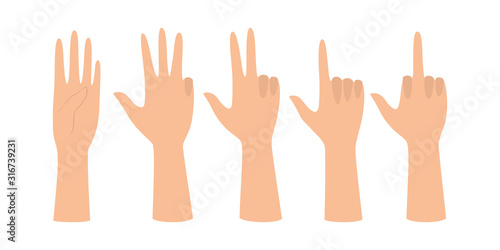 Set of hands showing different gestures. Palm pointing at something