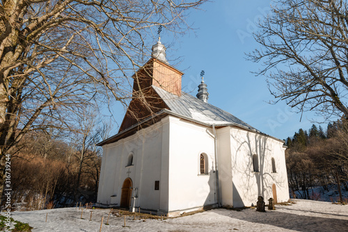  Orthodox Church in Lopienka. Carpathian Mountains and Bieszczady Architecture in Winter