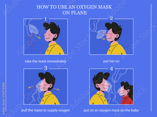 How to use oxygen mask on the plane in emergency case.