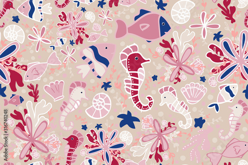 seamless pattern. underwater world. sea animals. vector illustration