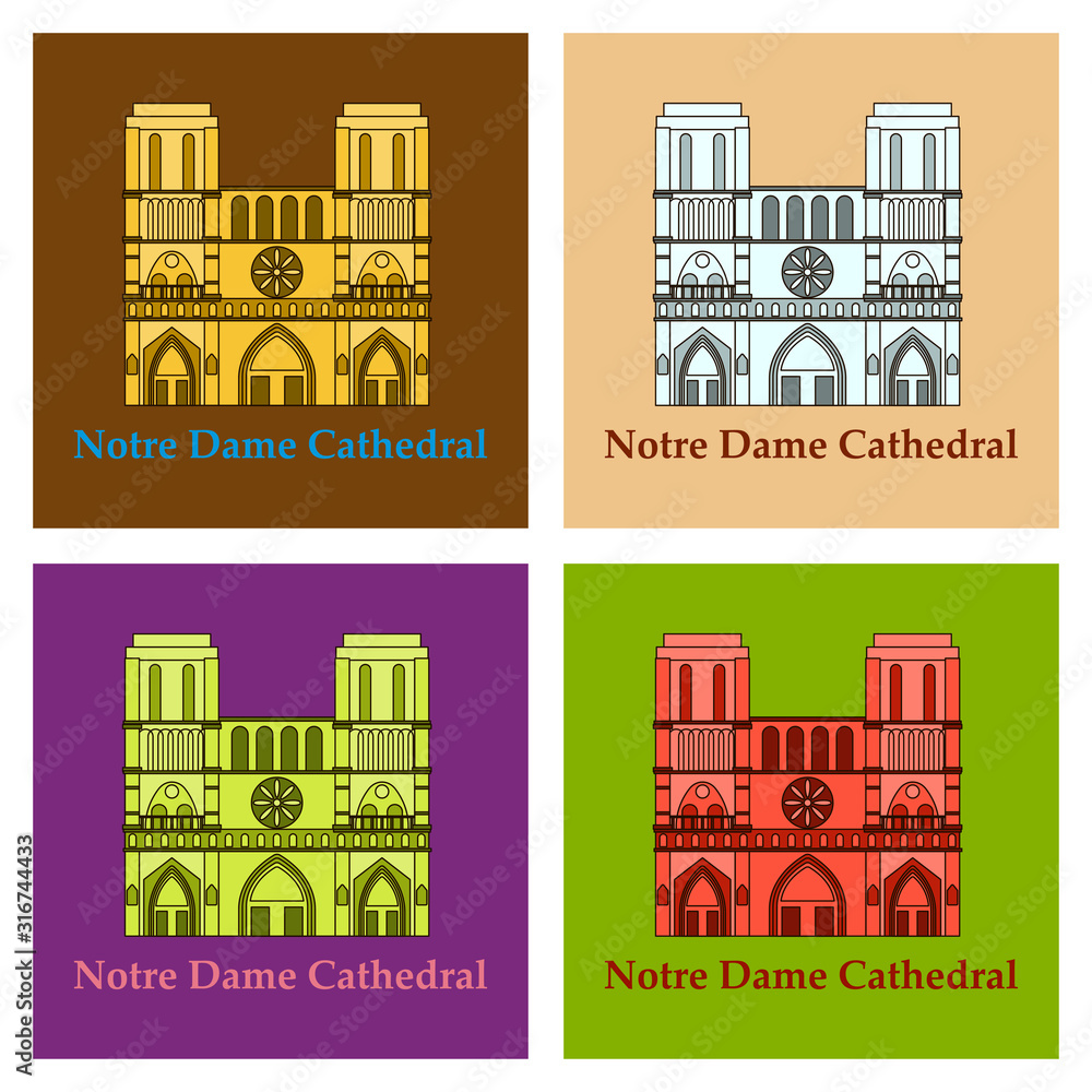 Travel vector banner or logo. The famous Cathedral of Notre Dame de Paris, France. French landmark. The Catholic Church in the center of Paris, a masterpiece of Gothic architecture