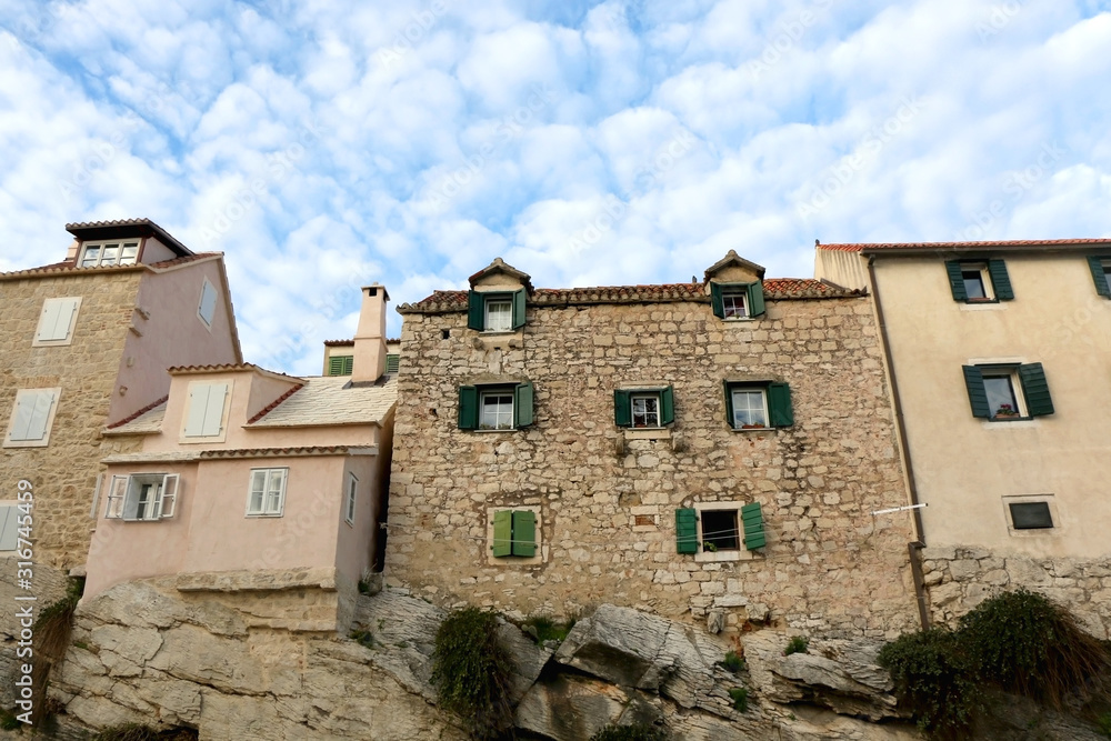 Historic mediterranean style houses on a cliff, landmark in Split, Croatia.