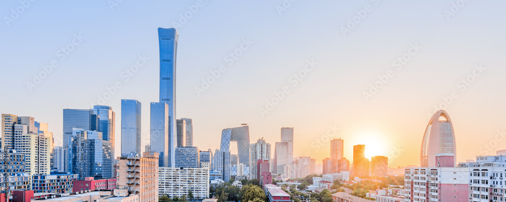 Sunny view of Beijing CBD skyline in china