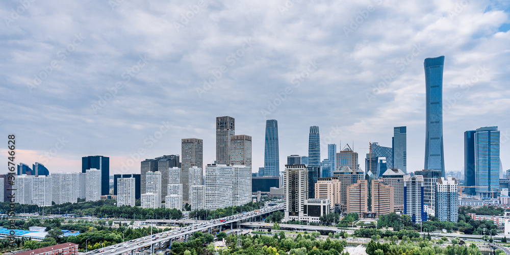 Sunny view of Beijing CBD skyline in china