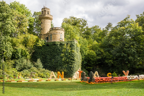 old fairy tail castle on hill top photo