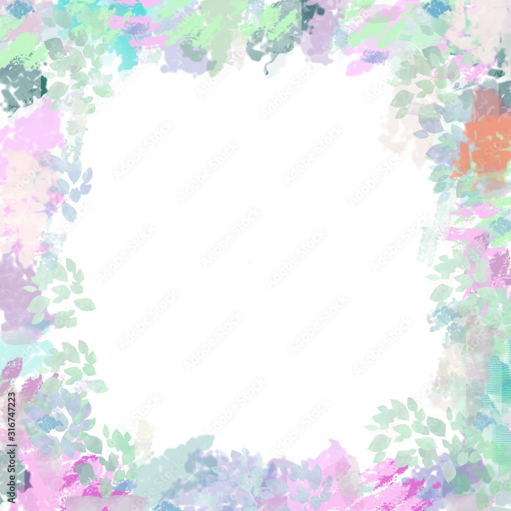 Pastel watercolor border frame on white background