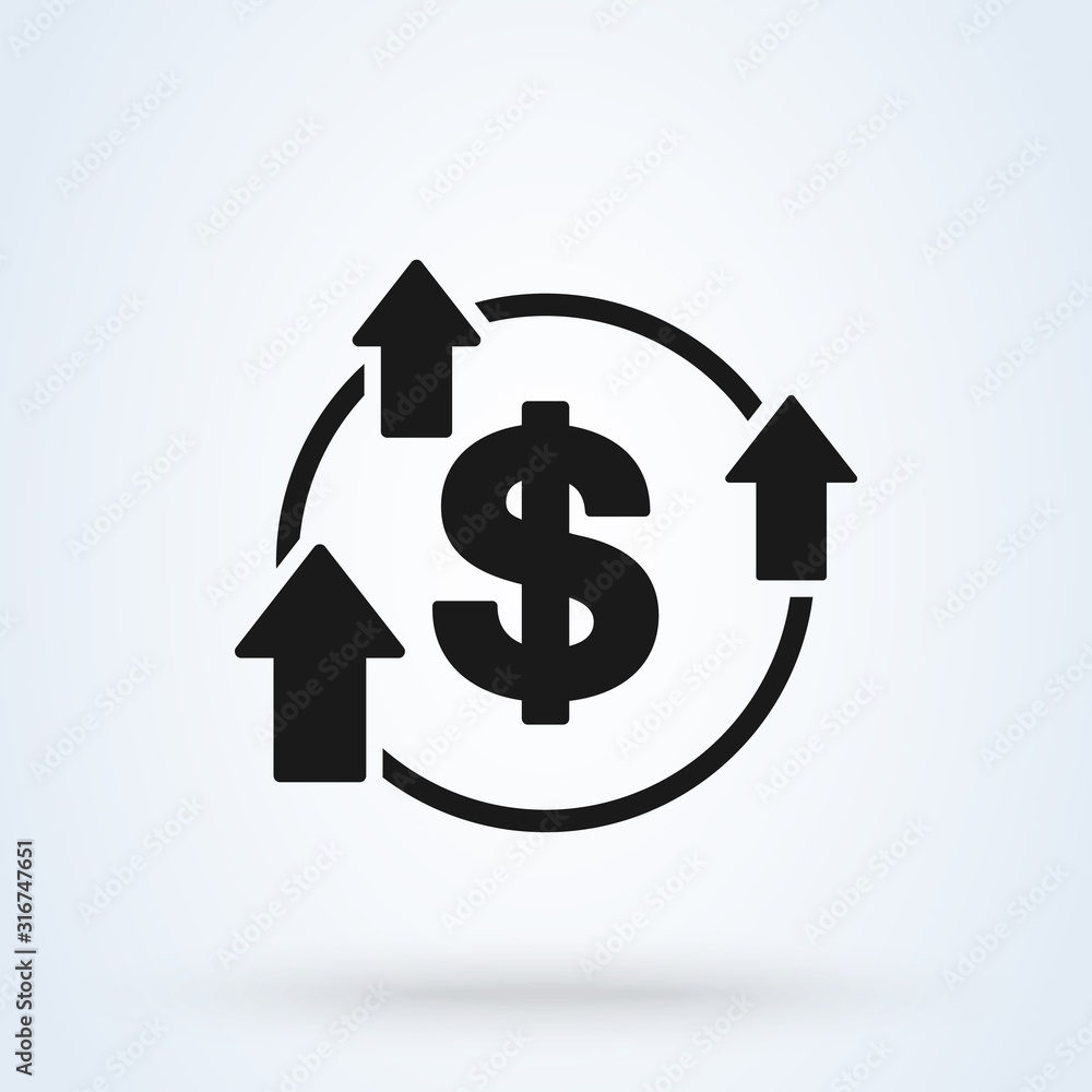 increase boost and heighten greenback dollar icon. vector Simple modern design illustration. increase boost and heighten greenback dollar icon. vector Simple modern design illustration.