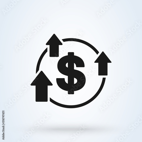 increase boost and heighten greenback dollar icon. vector Simple modern  design illustration.