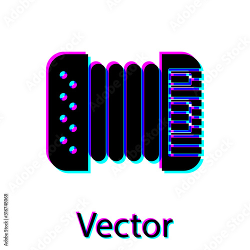 Black Musical instrument accordion icon isolated on white background. Classical bayan, harmonic. Vector Illustration