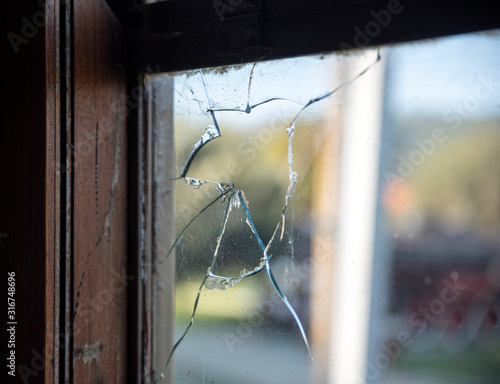 Broken window, an old wooden window.