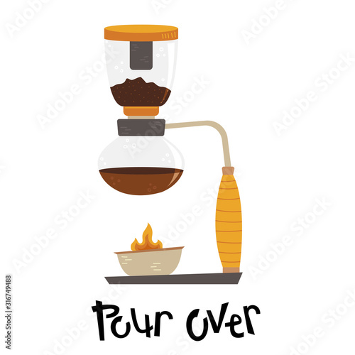 Flat vector pour over. Alternative methods of brewing coffee. Coffee culture.