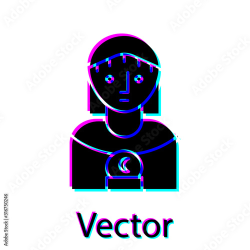Black Astrology woman icon isolated on white background. Vector Illustration