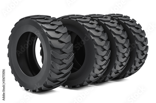 Heavy duty tires or truck tires. 3D rendering