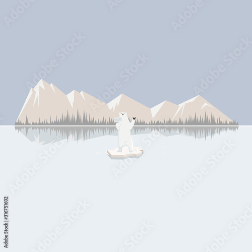 vector illustration of a lonesome polar bear 