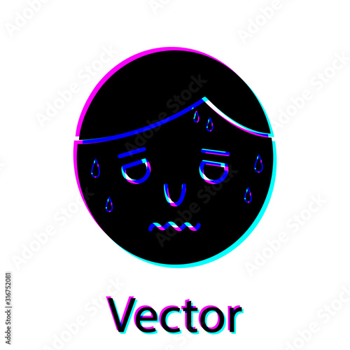 Black Man with excessive sweating icon isolated on white background. Vector Illustration