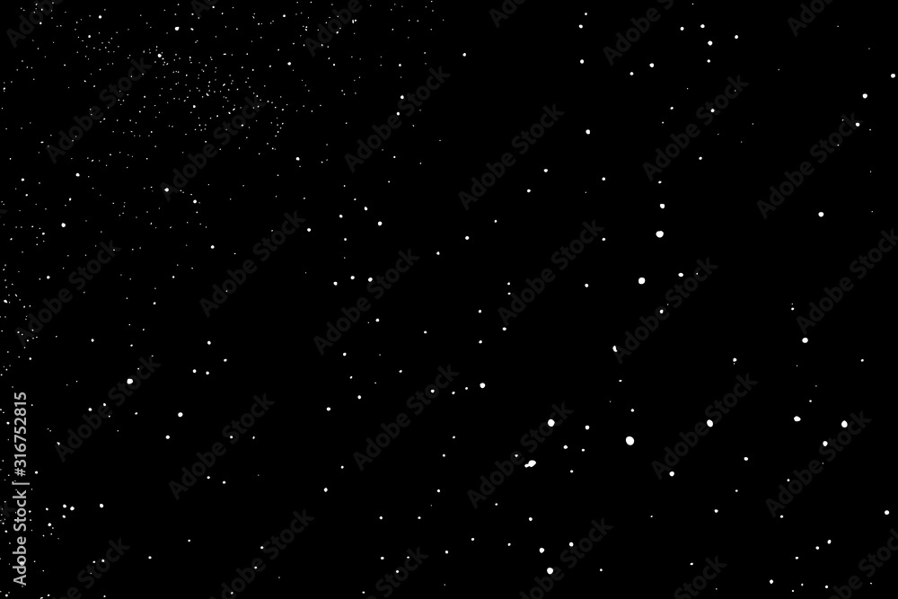 White Grainy Texture Isolated On Black Background. Dust Overlay. Light Coloured Noise Granules. Snow Vector Elements. Digitally Generated Image. Illustration, Eps 10. White Grainy Texture Isolated On Black Background. Dust Overlay. Light Coloured Noise Granules. Snow Vector Elements. Digitally Generated Image. Illustration, Eps 10.