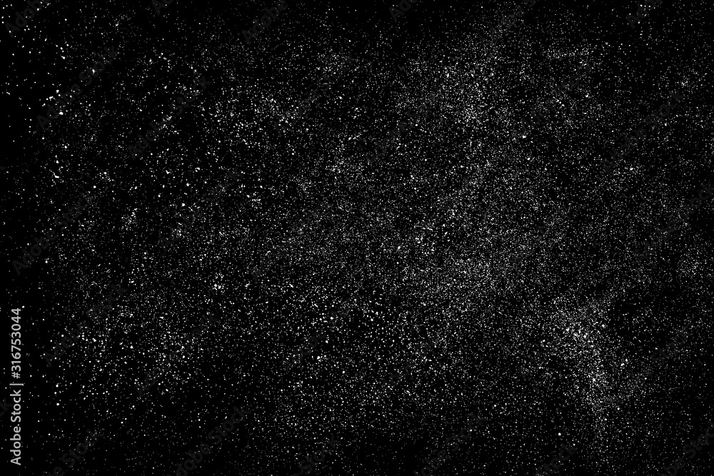 White Grainy Texture Isolated On Black Background. Dust Overlay. Light Coloured Noise Granules. Snow Vector Elements. Digitally Generated Image. Illustration, Eps 10. White Grainy Texture Isolated On Black Background. Dust Overlay. Light Coloured Noise Granules. Snow Vector Elements. Digitally Generated Image. Illustration, Eps 10.