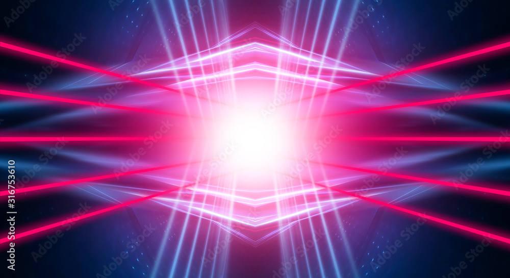Modern abstract neon background. Blue and pink neon light, rays, lines, abstract light. Empty background, scene, poster. Light tunnel. Modern abstract neon background. Blue and pink neon light, rays, lines, abstract light. Empty background, scene, poster. Light tunnel.