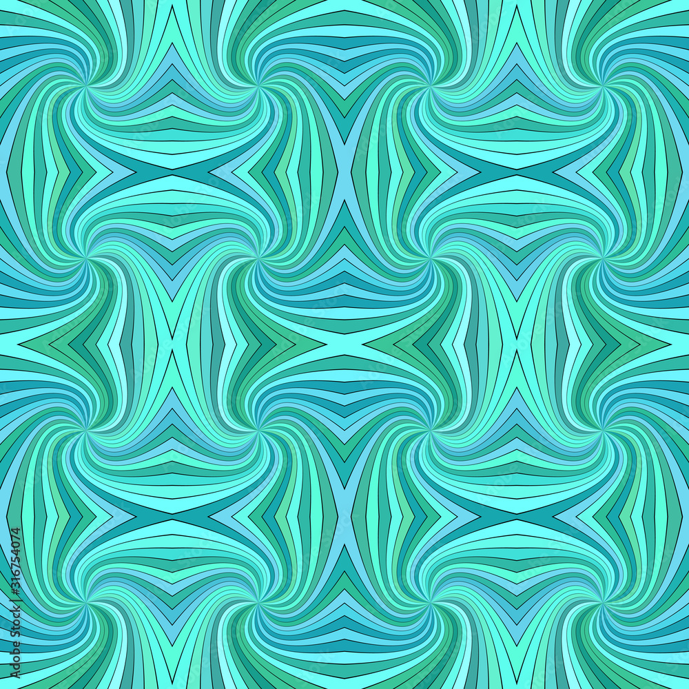 Turquoise psychedelic abstract seamless striped spiral pattern background design - vector graphic from curved rays