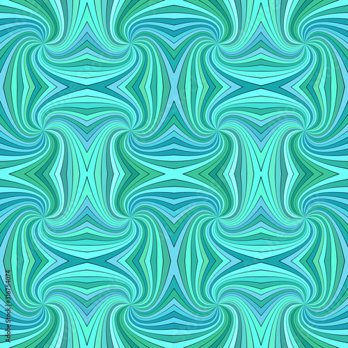Turquoise psychedelic abstract seamless striped spiral pattern background design - vector graphic from curved rays