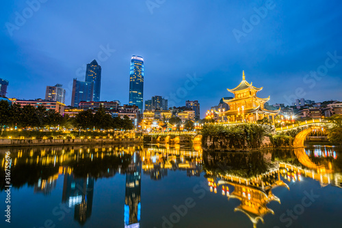 Night view of Jiaxiu pavilion in Guiyang, Guizhou, China