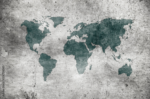 Naklejki na drzwi Zielona mapa świata na betonowej ścianie
