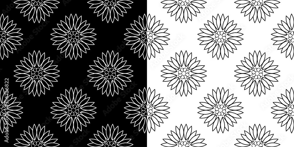Floral seamless patterns. Black and white monochrome design compilation