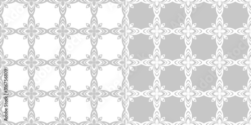 Floral seamless patterns. Gray and white backgrounds compilation