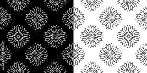 Floral seamless patterns. Black and white monochrome design compilation