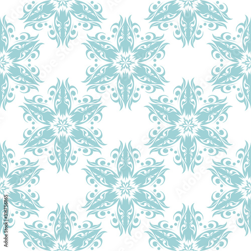 Floral seamless pattern. Blue and white background. Vector illustration