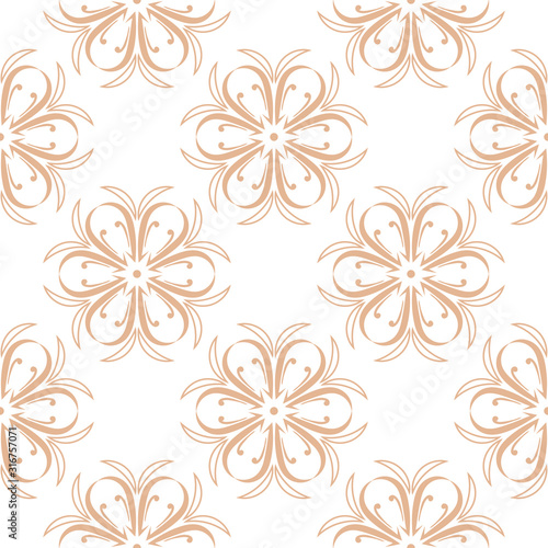Brown floral seamless pattern on white background