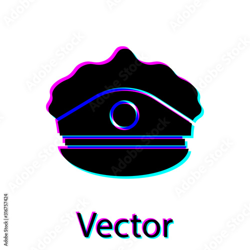 Black Police cap with cockade icon isolated on white background. Police hat sign. Vector Illustration