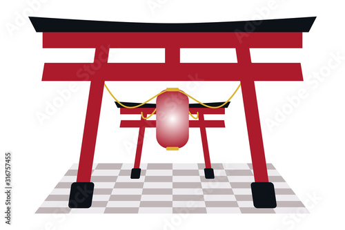 Chinese Gate and Red Lantern on the floor. This object isolated on white background.