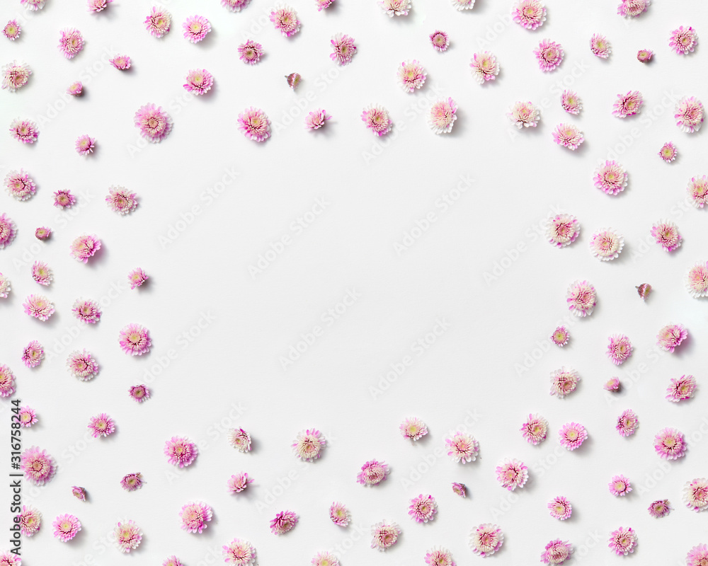 Congratulation frame from small pink flowers.