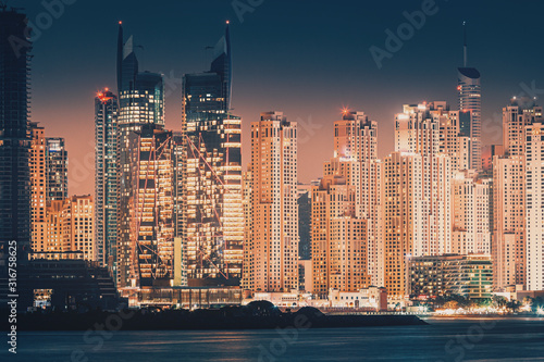 Photography Night cityscape view of various skyscrapers